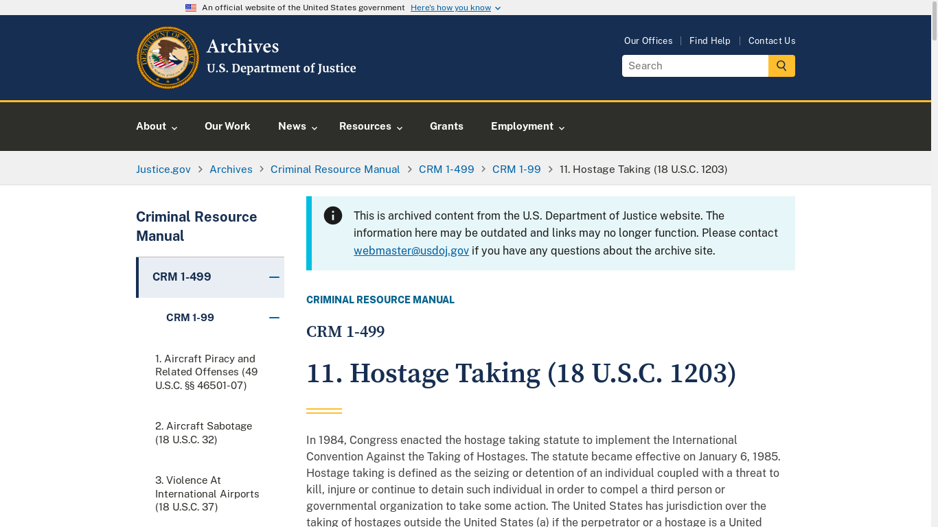 the desktop screenshot of www.justice.gov