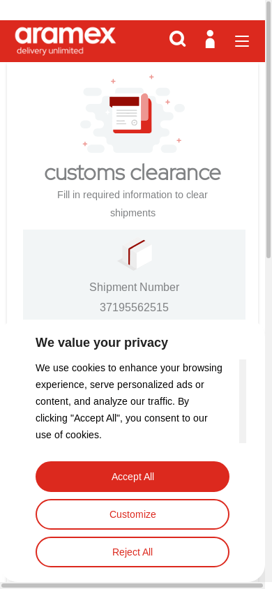 the mobile screenshot of www.aramex.com