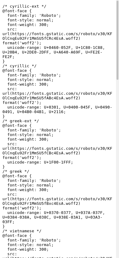 the mobile screenshot of fonts.googleapis.com