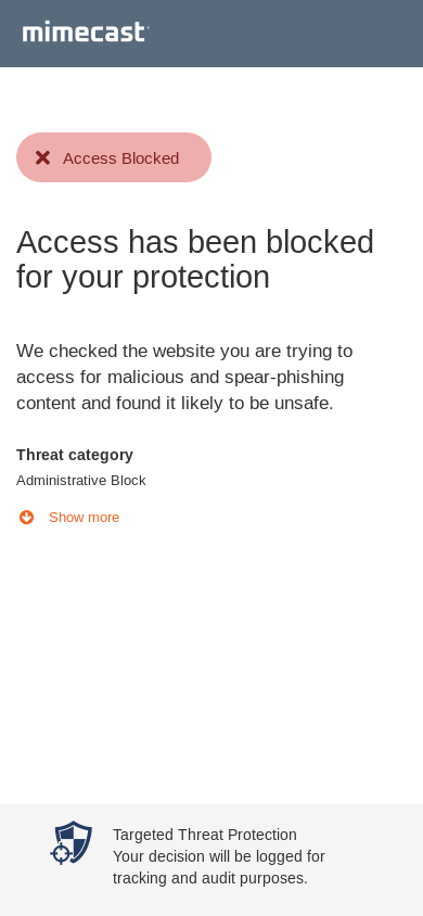 the mobile screenshot of security-uk.m.mimecastprotect.com