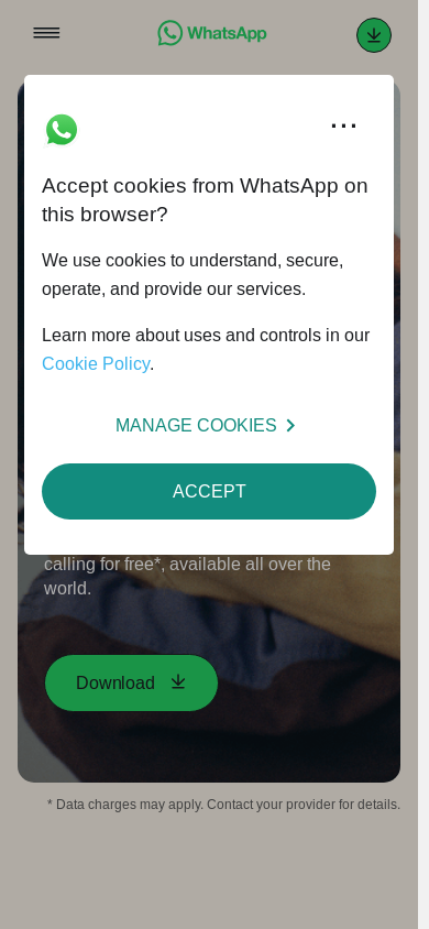 the mobile screenshot of www.whatsapp.com