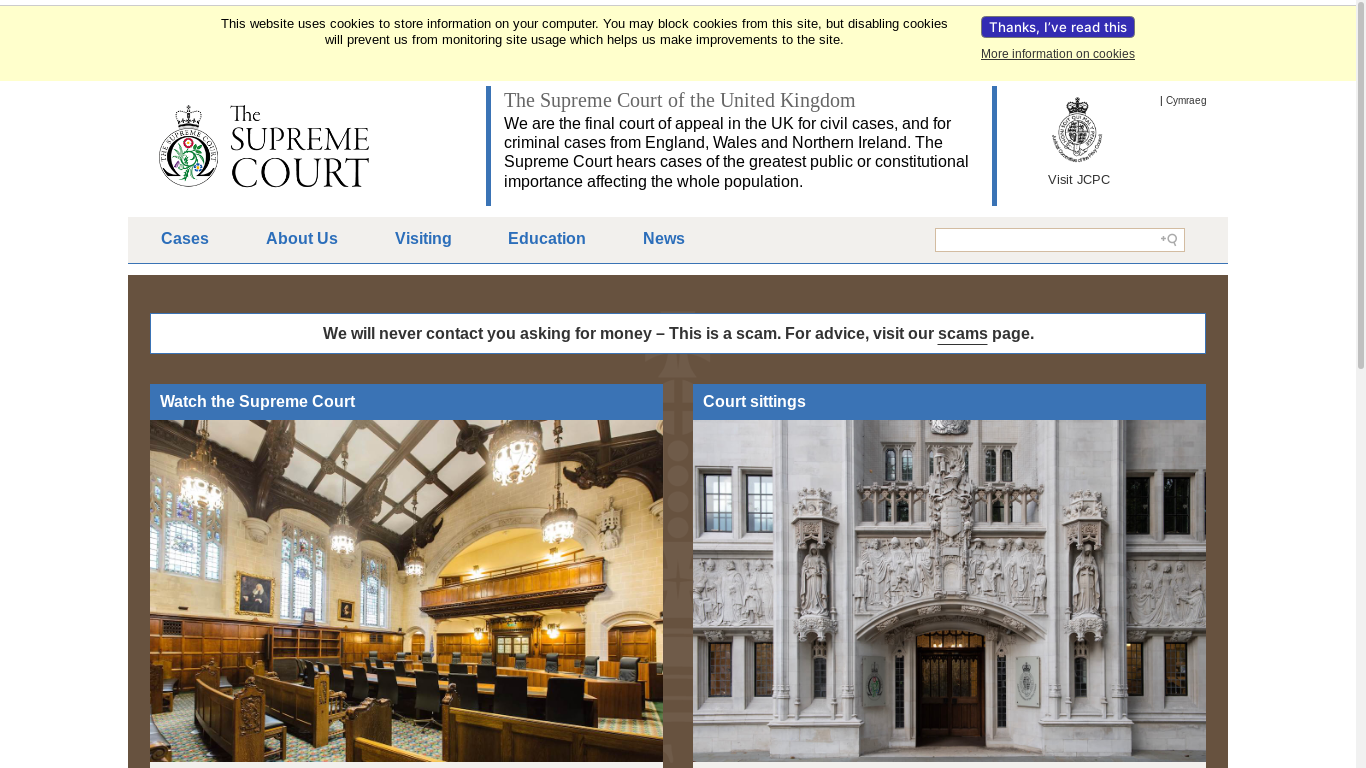 the desktop screenshot of www.supremecourt.uk