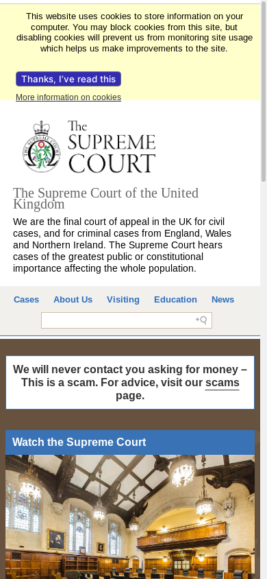the mobile screenshot of www.supremecourt.uk