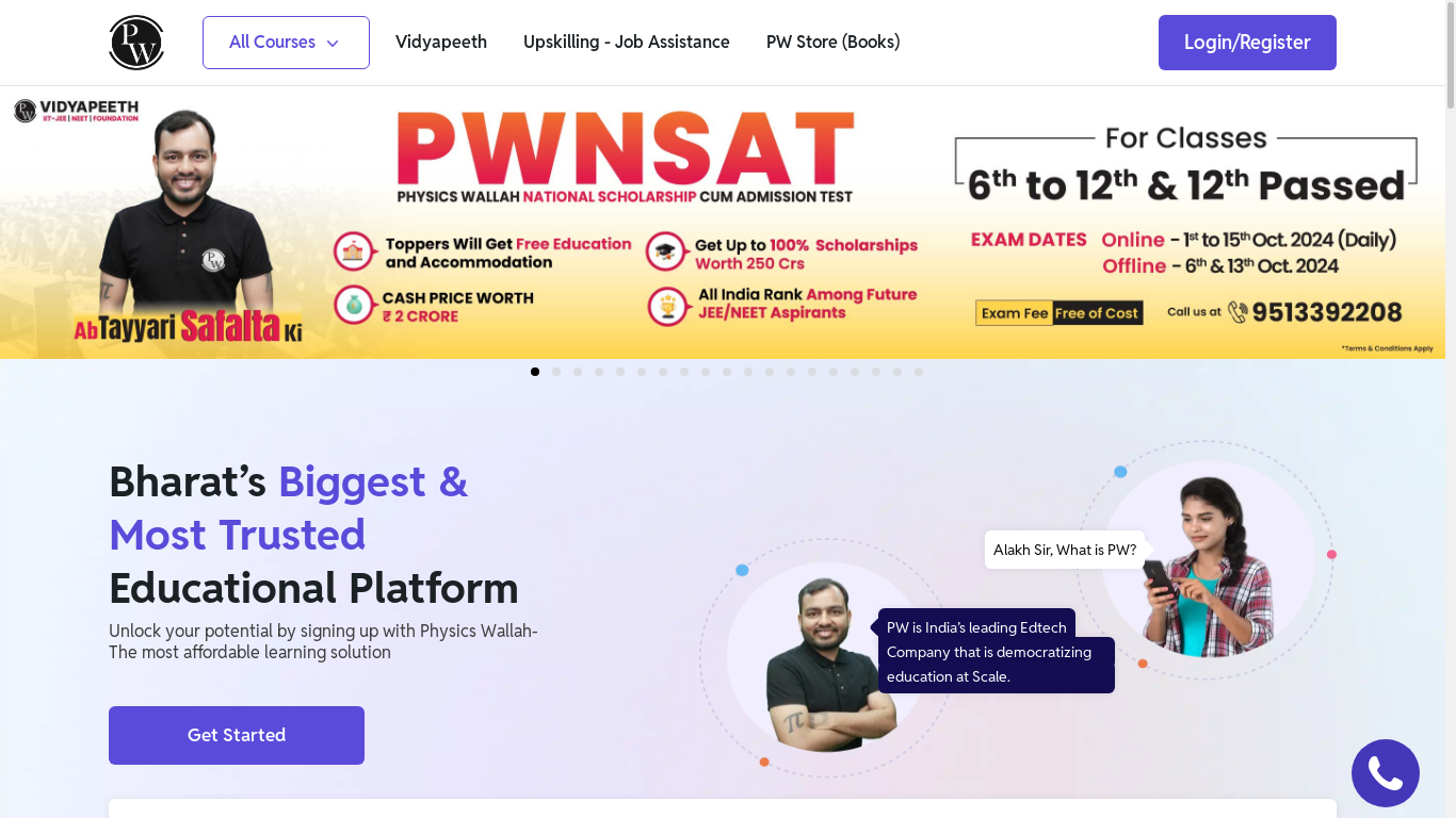 the desktop screenshot of www.pw.live