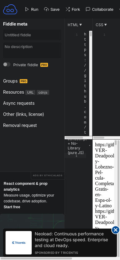 the mobile screenshot of jsfiddle.net