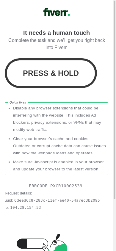 the mobile screenshot of www.fiverr.com