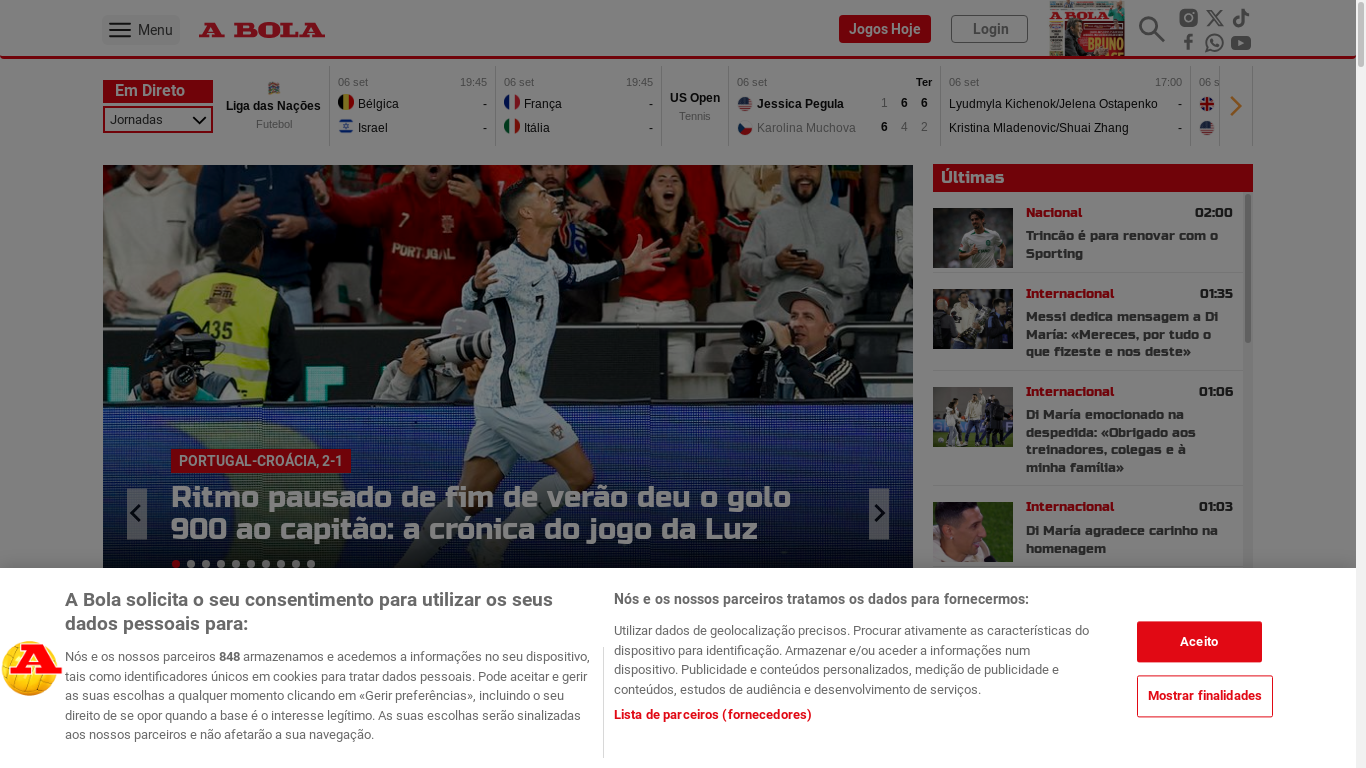 the desktop screenshot of www.abola.pt
