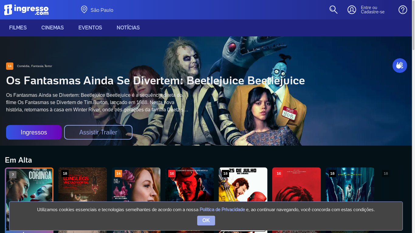 the desktop screenshot of www.ingresso.com