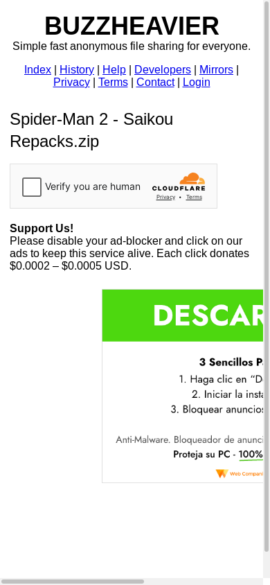 the mobile screenshot of buzzheavier.com