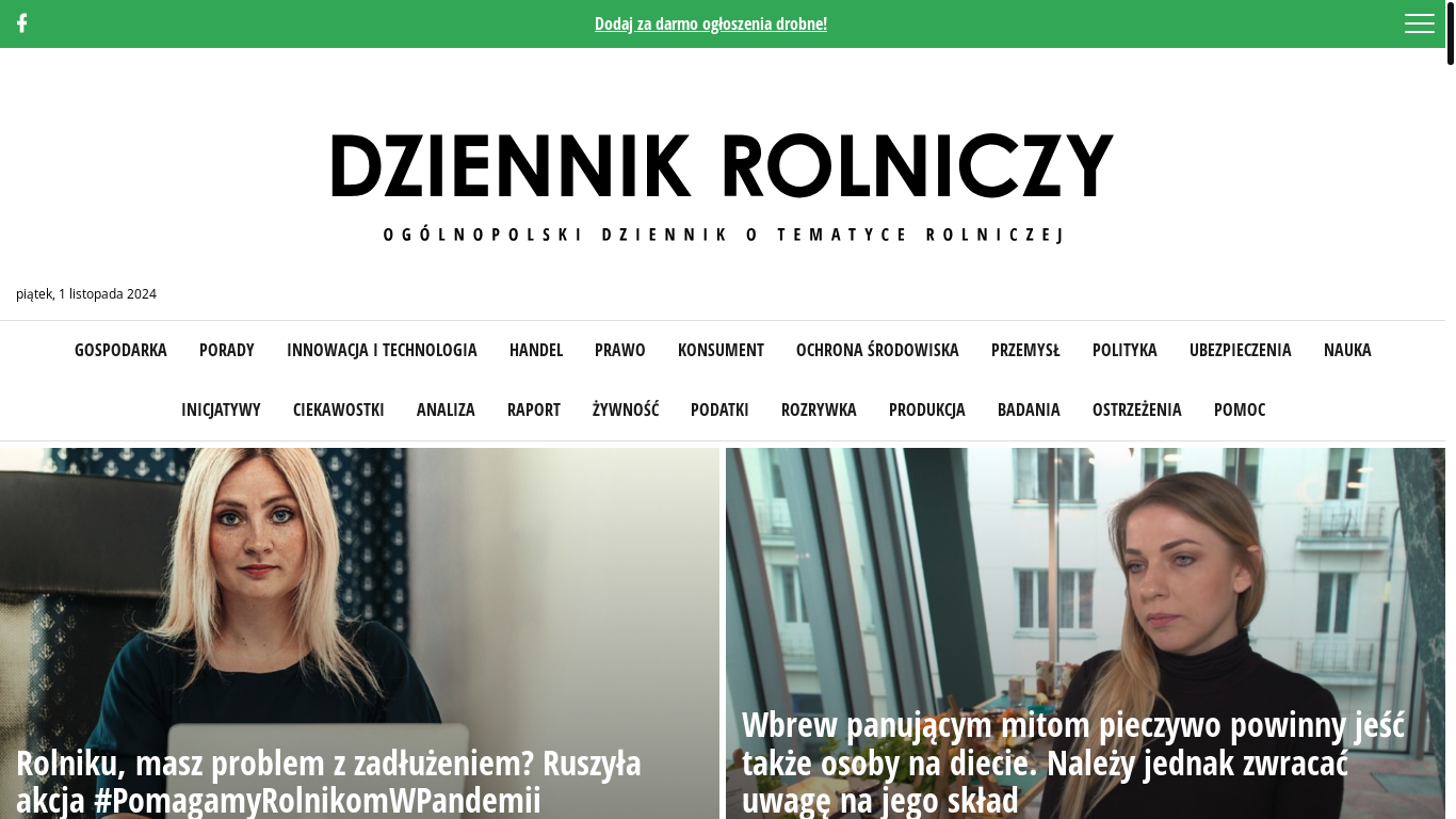 the desktop screenshot of www.dziennikrolniczy.pl