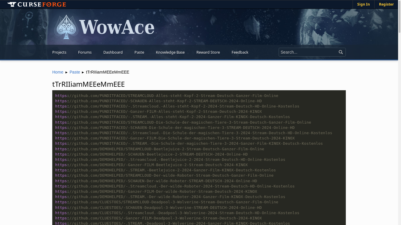 the desktop screenshot of www.wowace.com