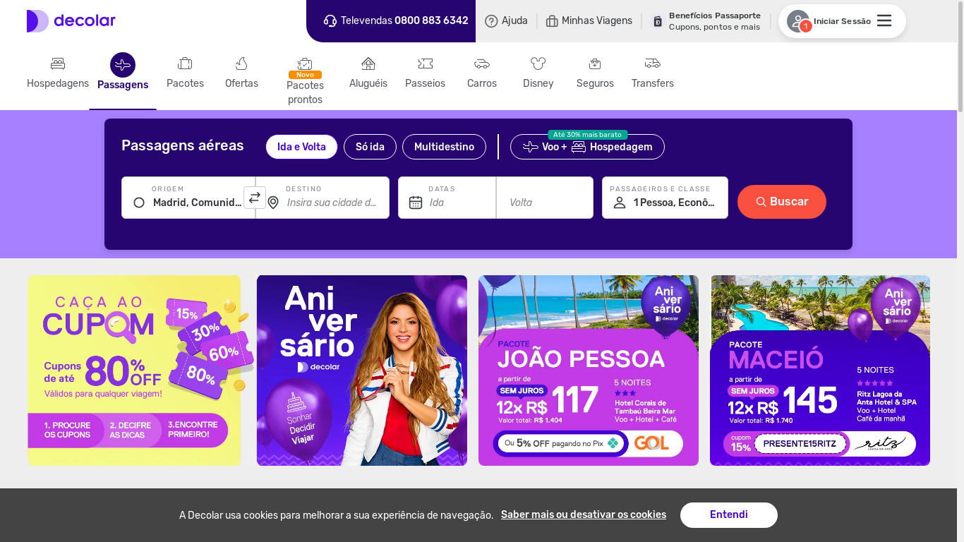 the desktop screenshot of www.decolar.com