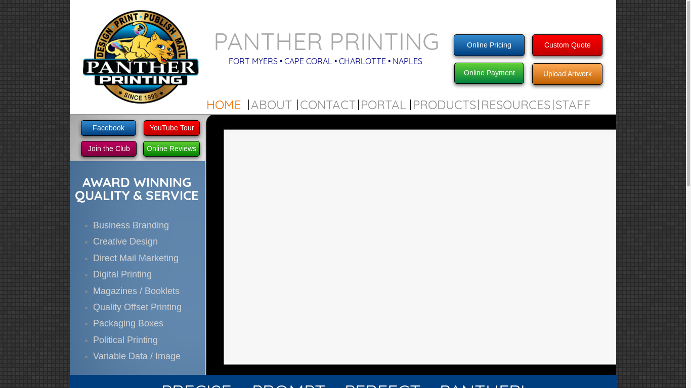 the desktop screenshot of www.pantherprinting.net