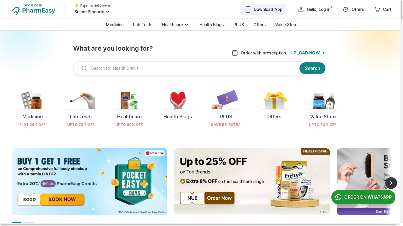 the desktop screenshot of pharmeasy.in