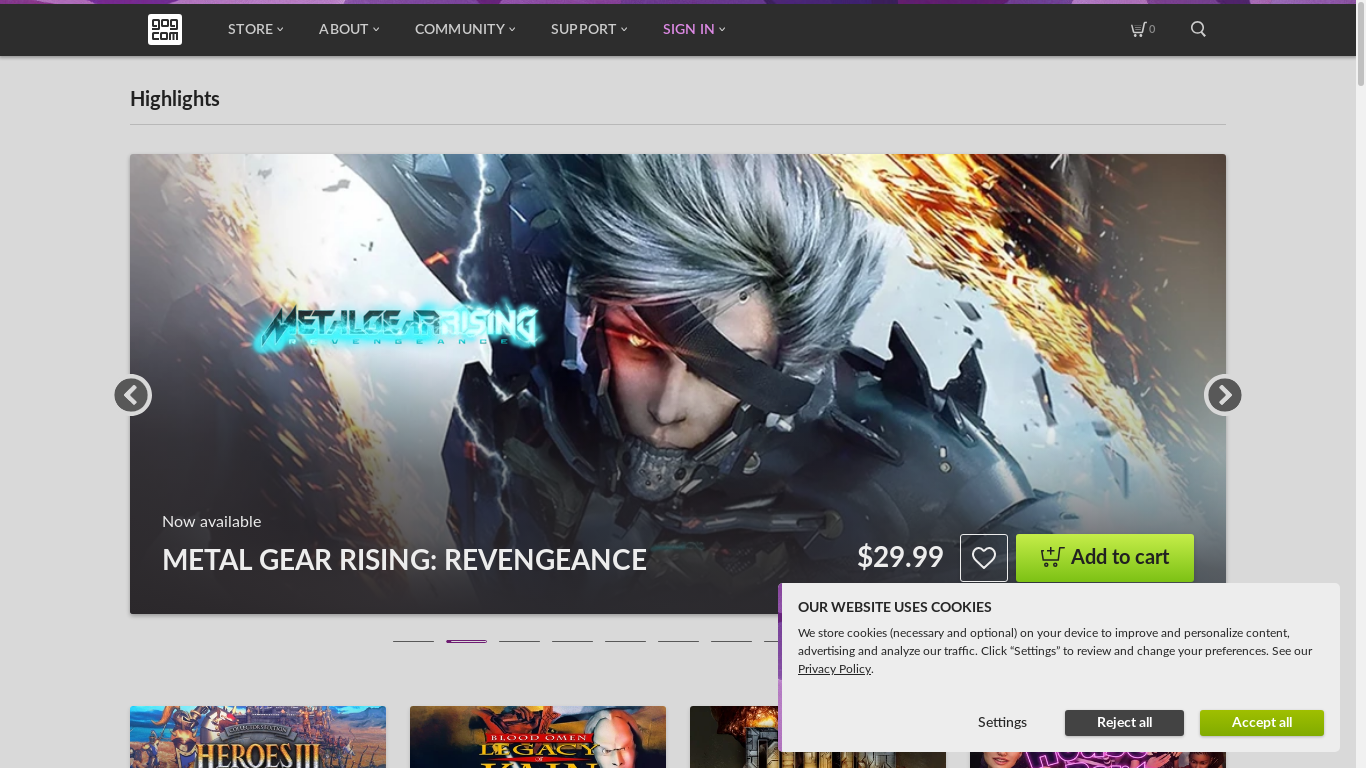 the desktop screenshot of www.gog.com