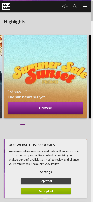 the mobile screenshot of www.gog.com