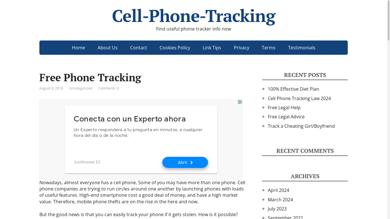 the desktop screenshot of cell-phone-tracking.com