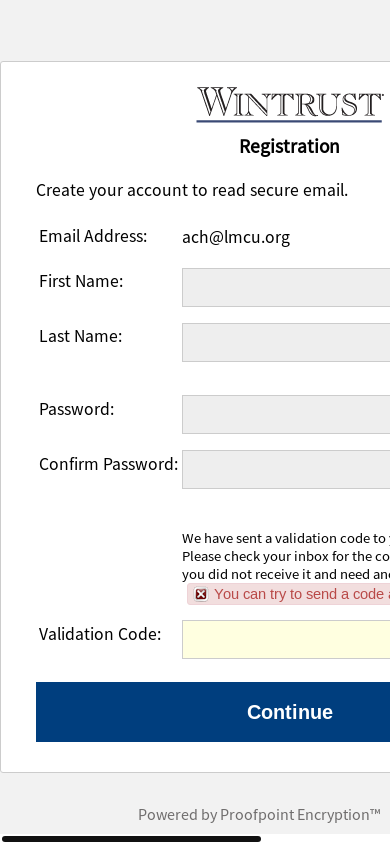 the mobile screenshot of securemail.wintrust.com