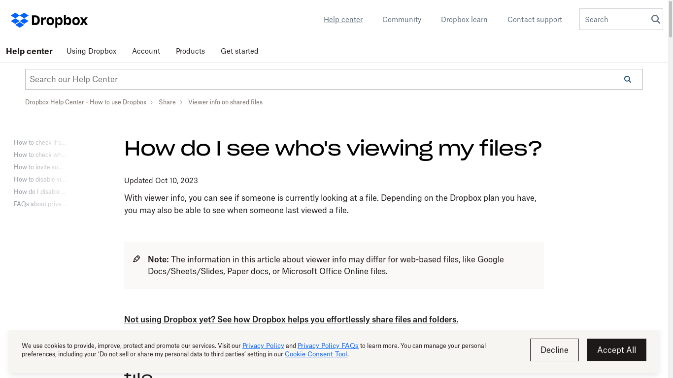the desktop screenshot of help.dropbox.com