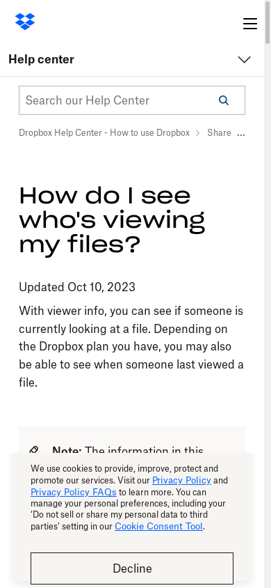 the mobile screenshot of help.dropbox.com