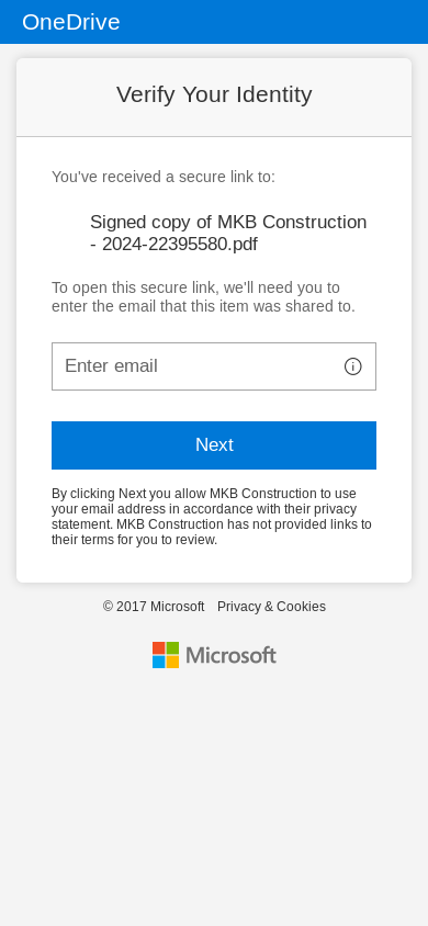 the mobile screenshot of mkbconstruction-my.sharepoint.com