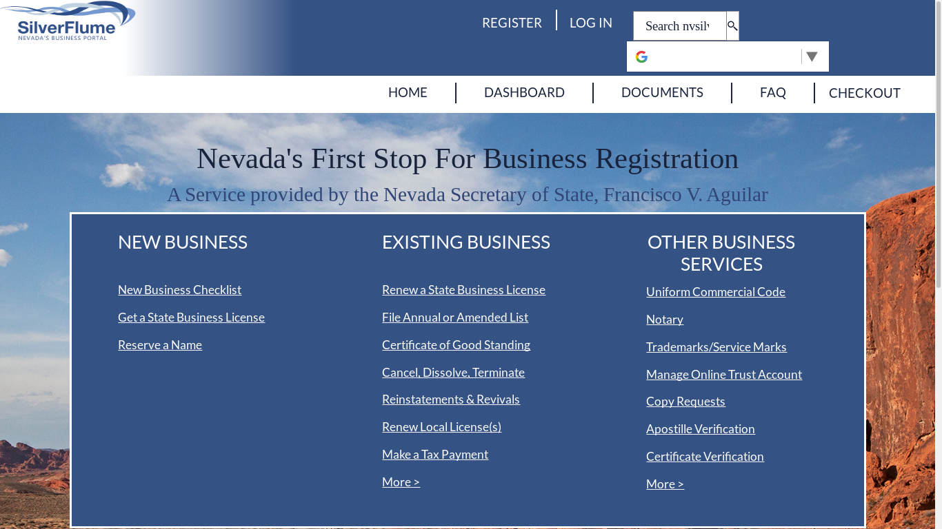 the desktop screenshot of www.nvsilverflume.gov