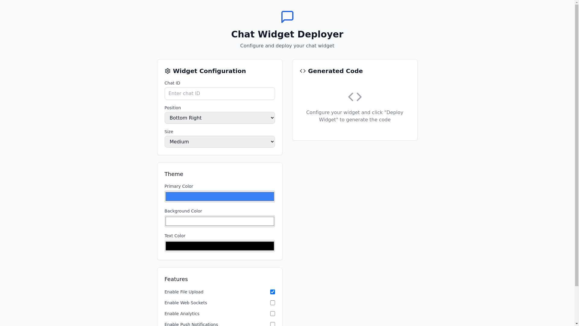 the desktop screenshot of chat-widget-deployer.pages.dev