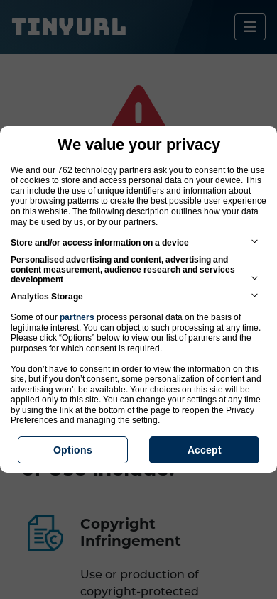 the mobile screenshot of tinyurl.com