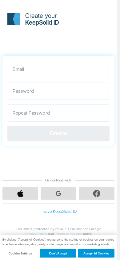 the mobile screenshot of id.keepsolid.com