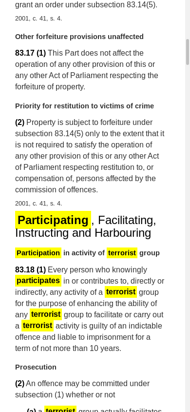 the mobile screenshot of laws-lois.justice.gc.ca