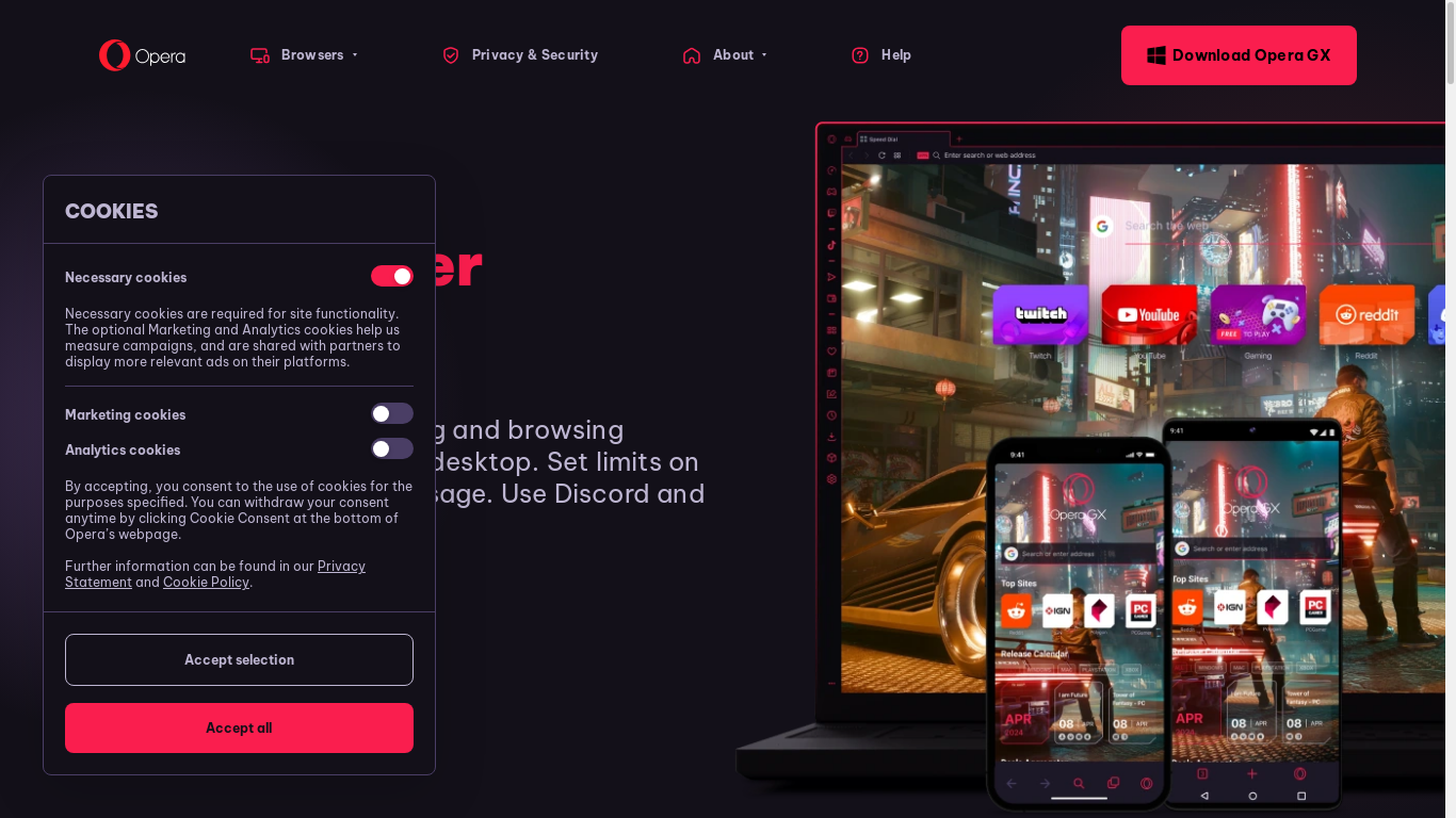 the desktop screenshot of www.opera.com