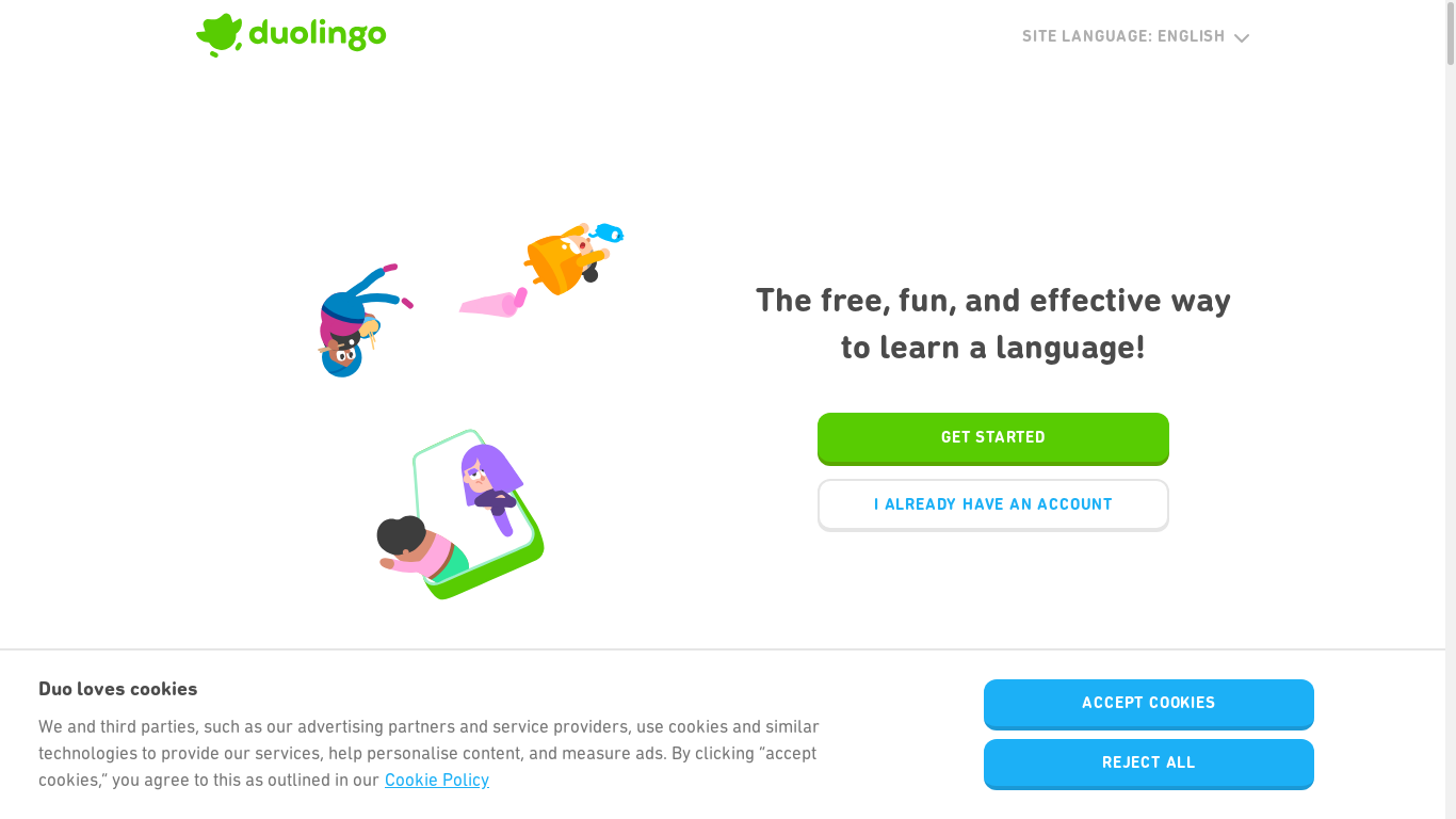 the desktop screenshot of www.duolingo.com