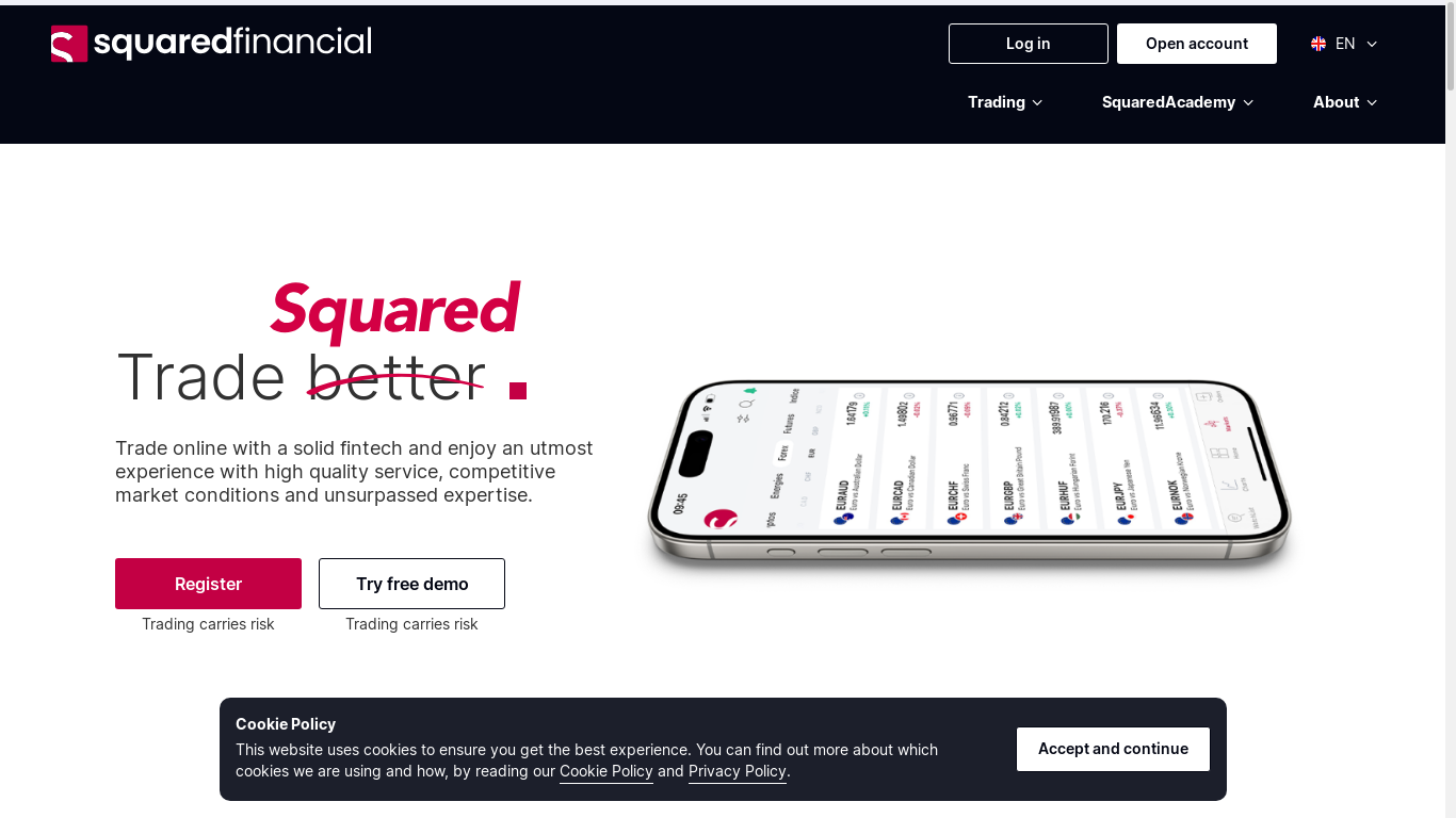 the desktop screenshot of www.squaredfinancial.com