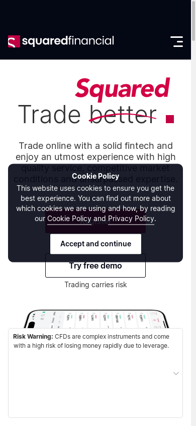 the mobile screenshot of www.squaredfinancial.com