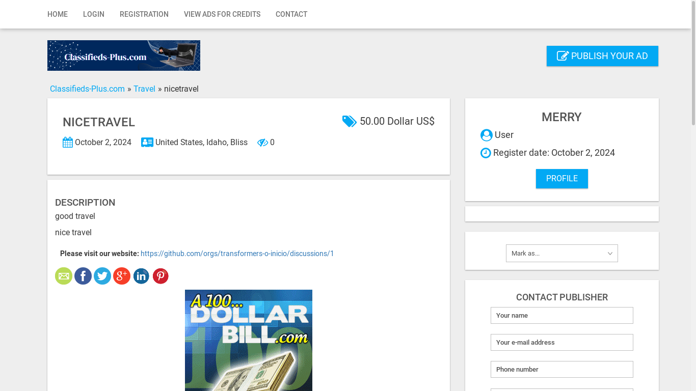 the desktop screenshot of classifieds-plus.com
