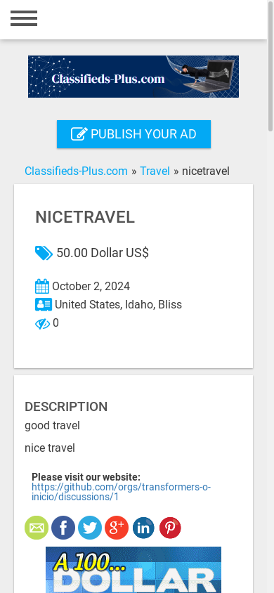 the mobile screenshot of classifieds-plus.com