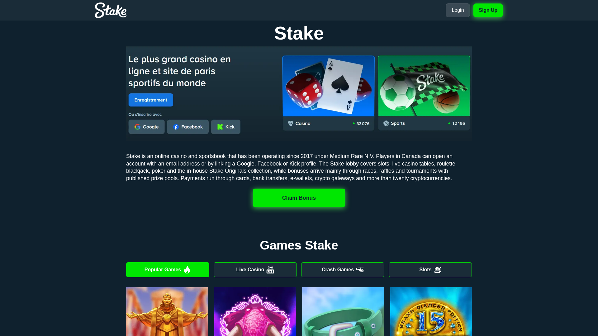 Stake Casino Canada — Games, Bonuses, Payments - URL Scan Results ...