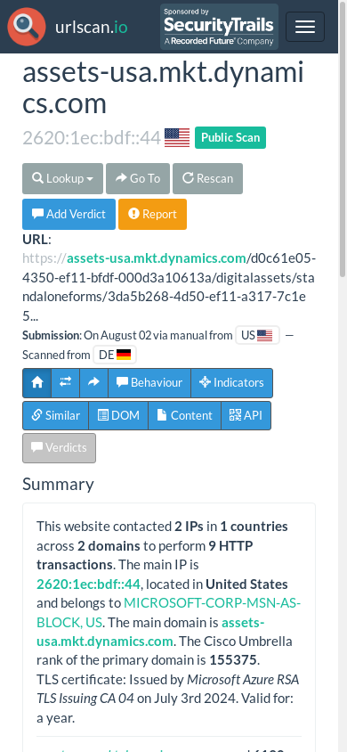 the mobile screenshot of urlscan.io