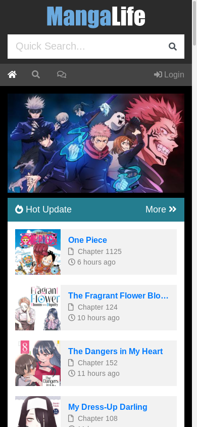 the mobile screenshot of manga4life.com