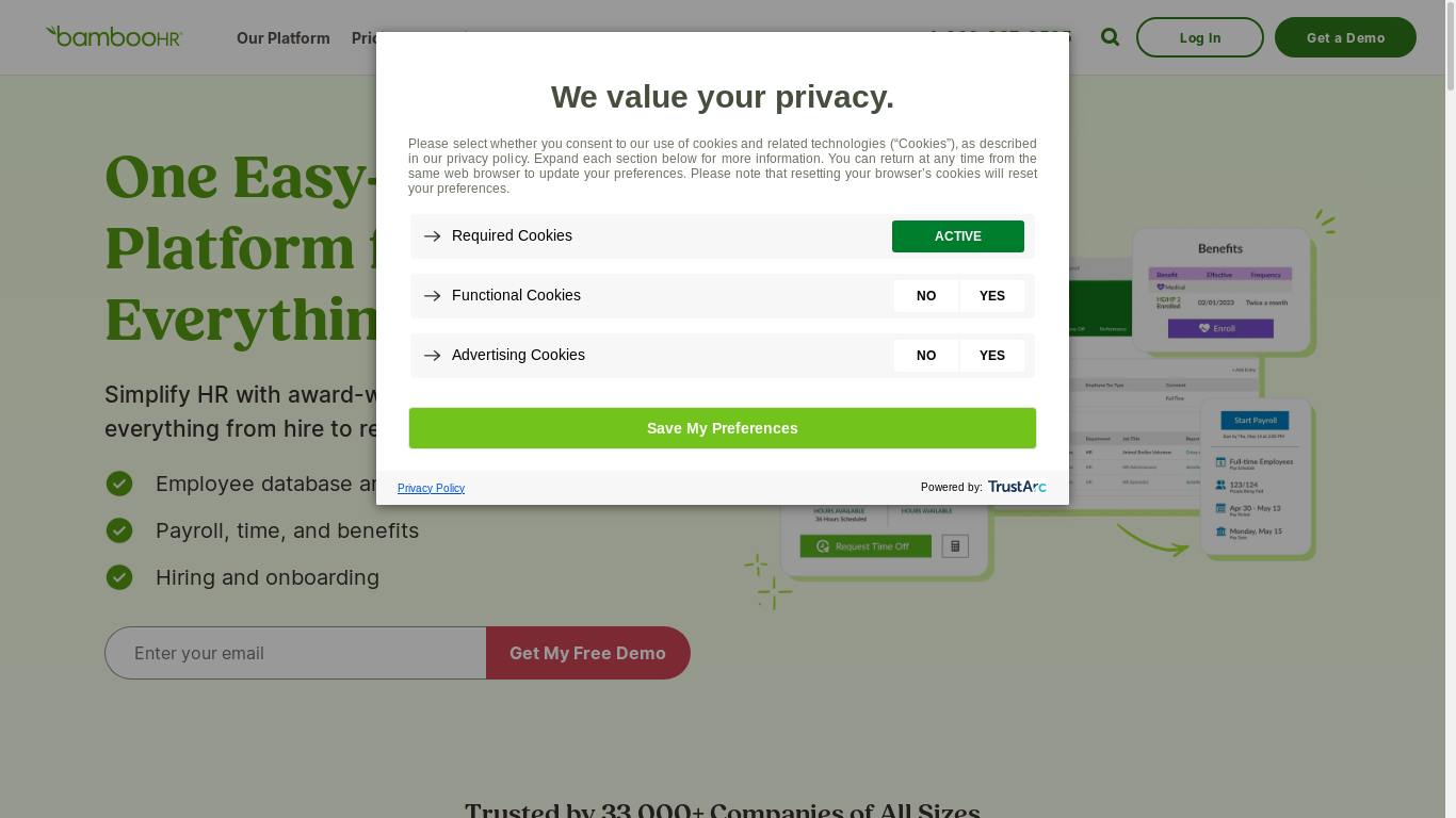 the desktop screenshot of www.bamboohr.com