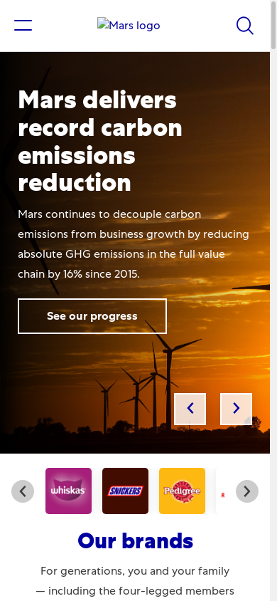 the mobile screenshot of www.mars.com