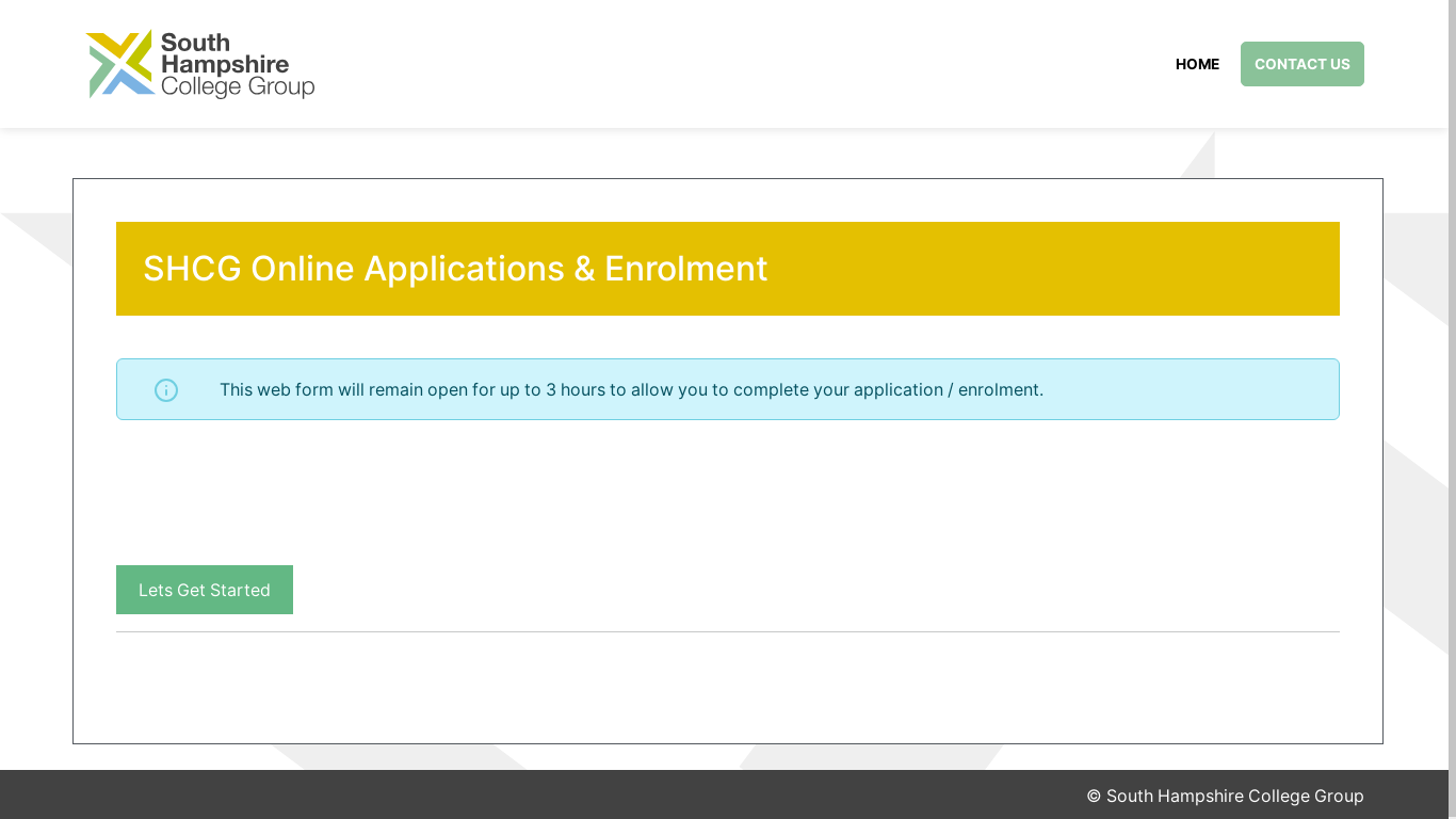 the desktop screenshot of apply.shcg.ac.uk