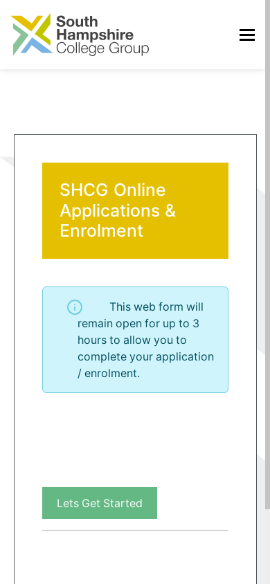 the mobile screenshot of apply.shcg.ac.uk