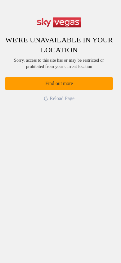 the mobile screenshot of www.skyvegas.com