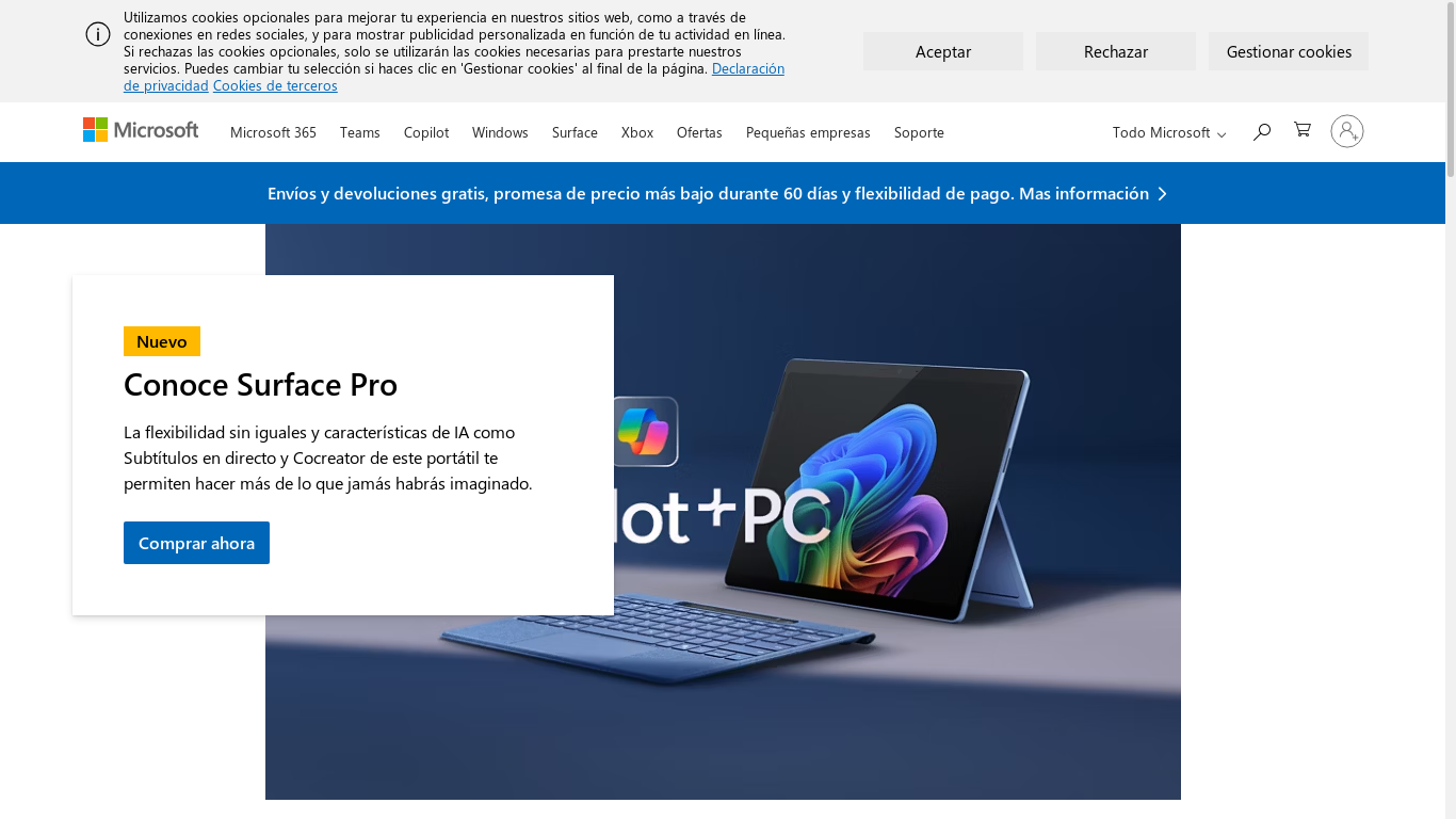 the desktop screenshot of www.microsoft.com