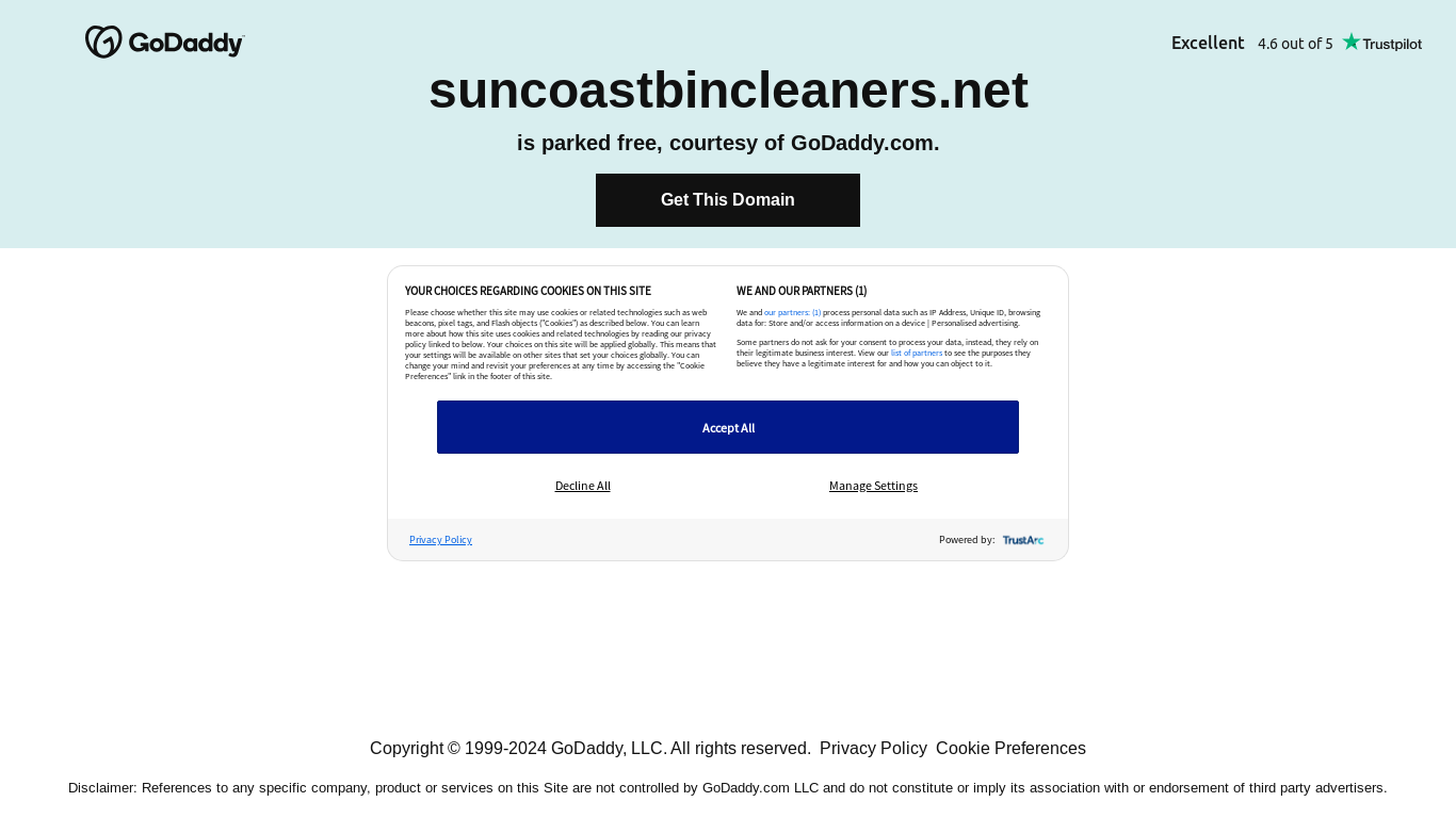 the desktop screenshot of suncoastbincleaners.net