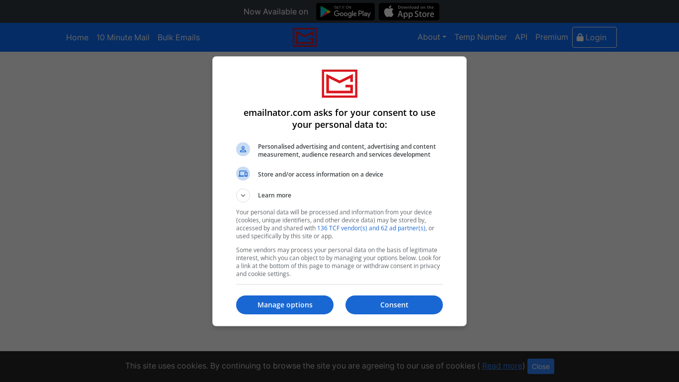 the desktop screenshot of www.emailnator.com