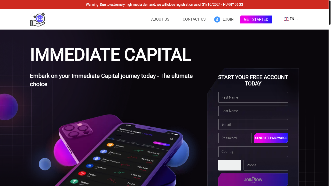 the desktop screenshot of immediatecapitalsoftware.com