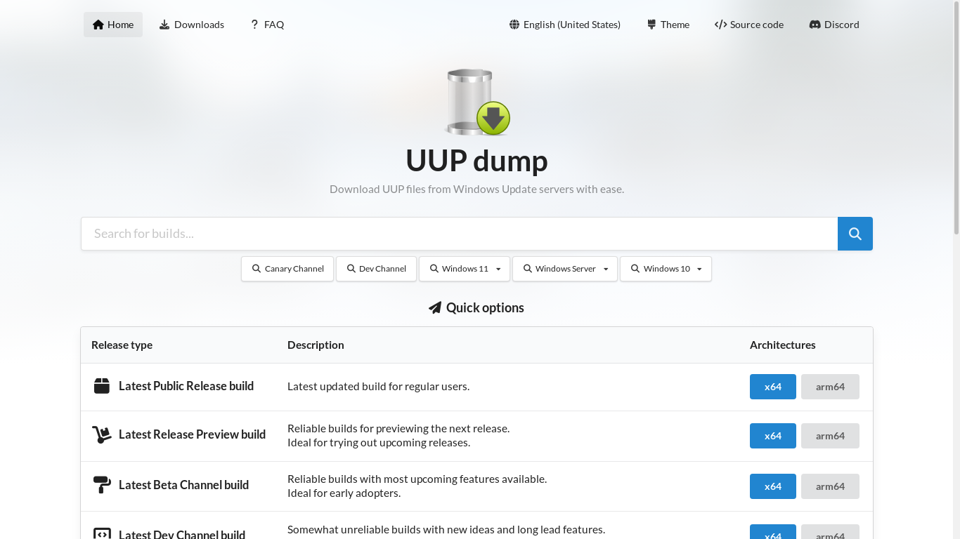 the desktop screenshot of uupdump.net