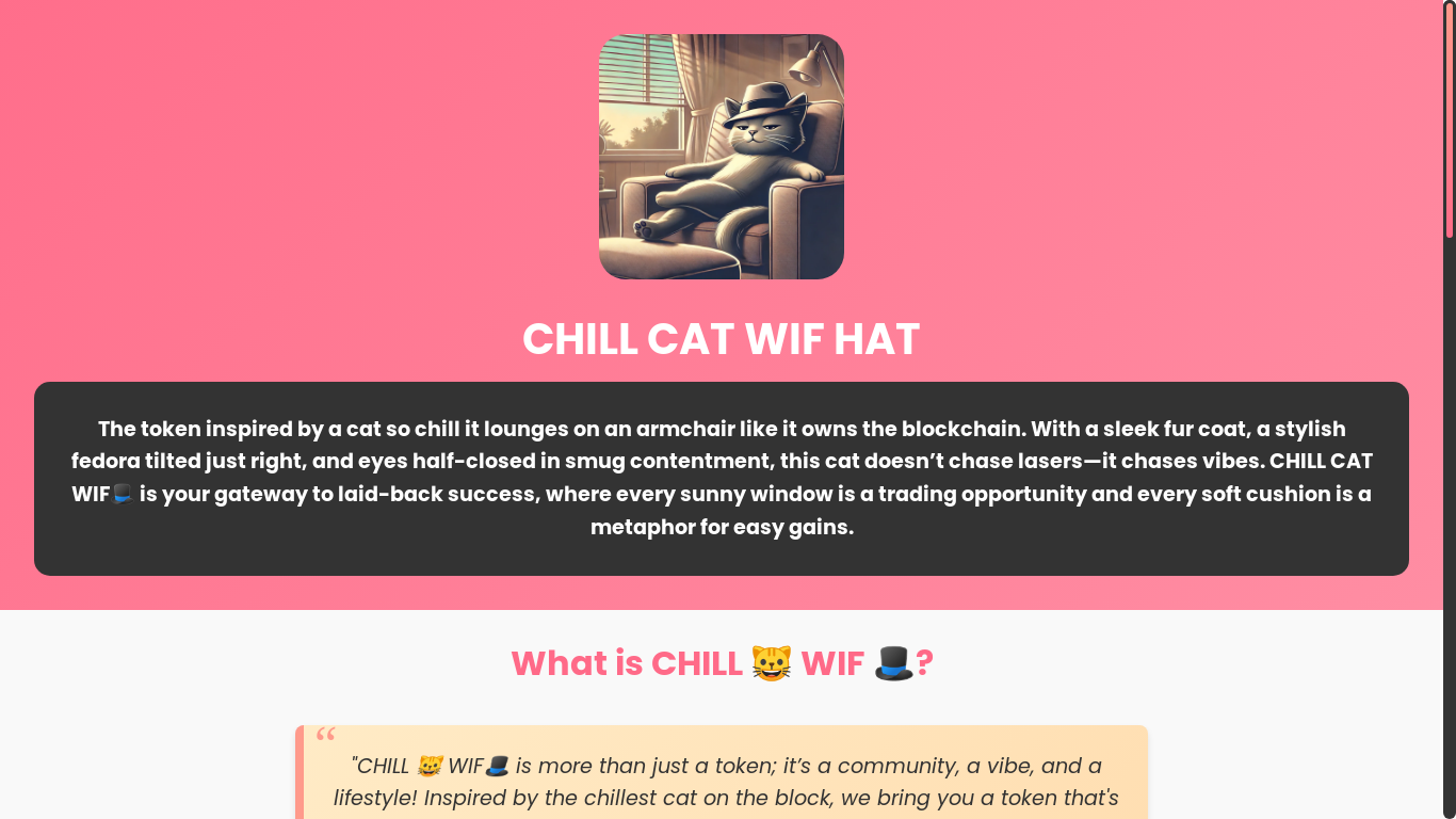 the desktop screenshot of chillcatwifhat.com